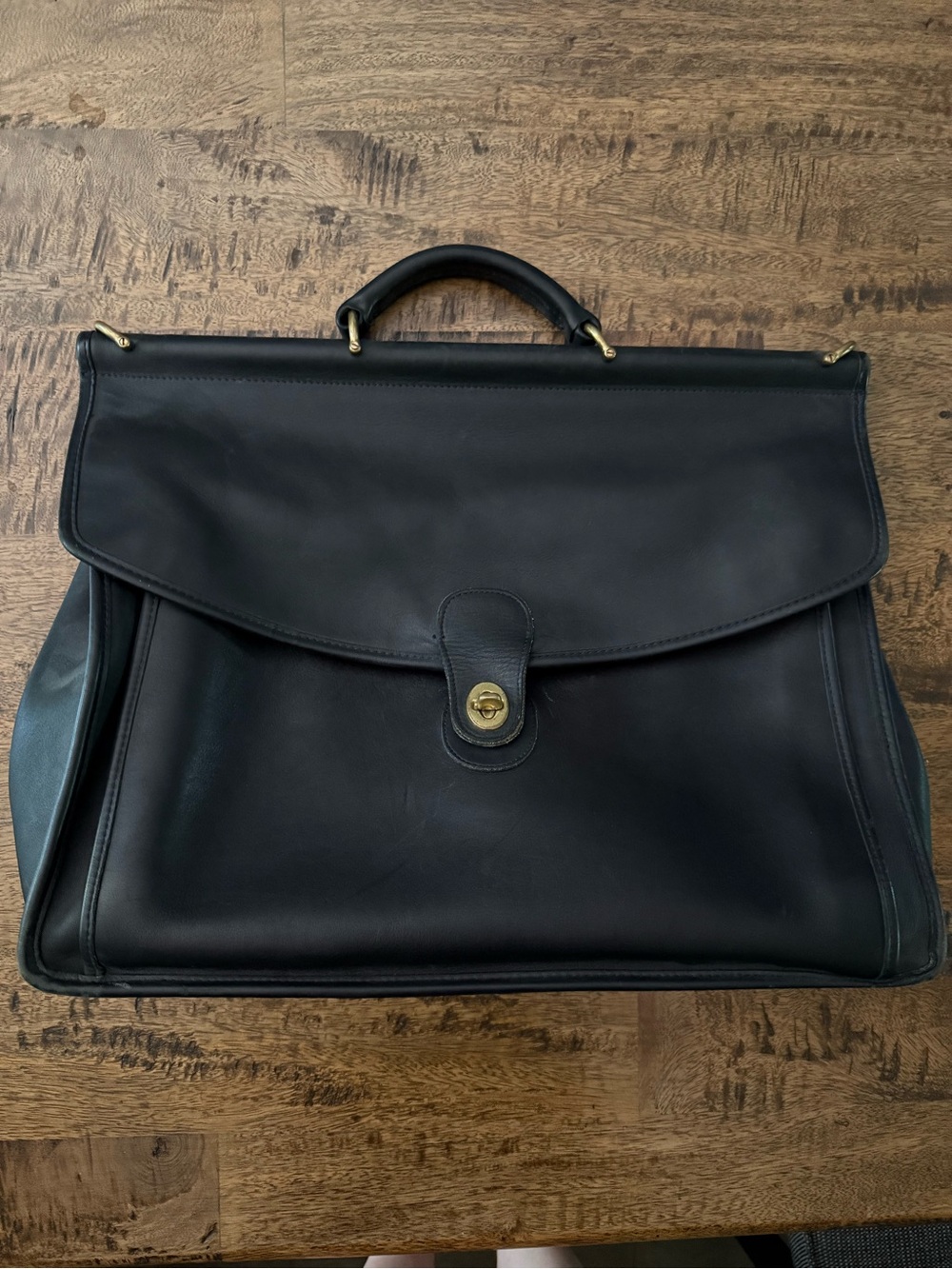Vintage Coach Black Leather Top Handle Briefcase